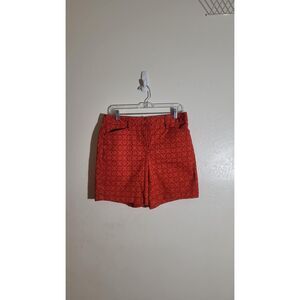 Land's End Women's Coral Red Paisley Floral Mid Rise Shorts sz 8 EUC w/ Pockets